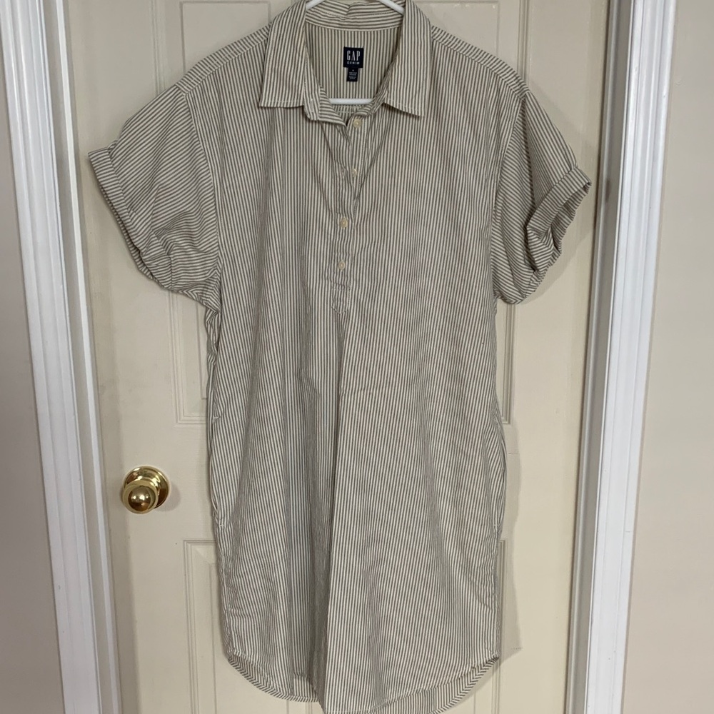 GAP Casual Striped Shirt Dress- Tan and White